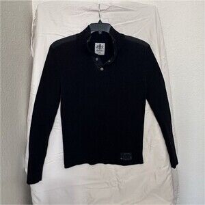 100% cotton Men's Black Mock Neck Pullover Sweater M, goth, Button Accent